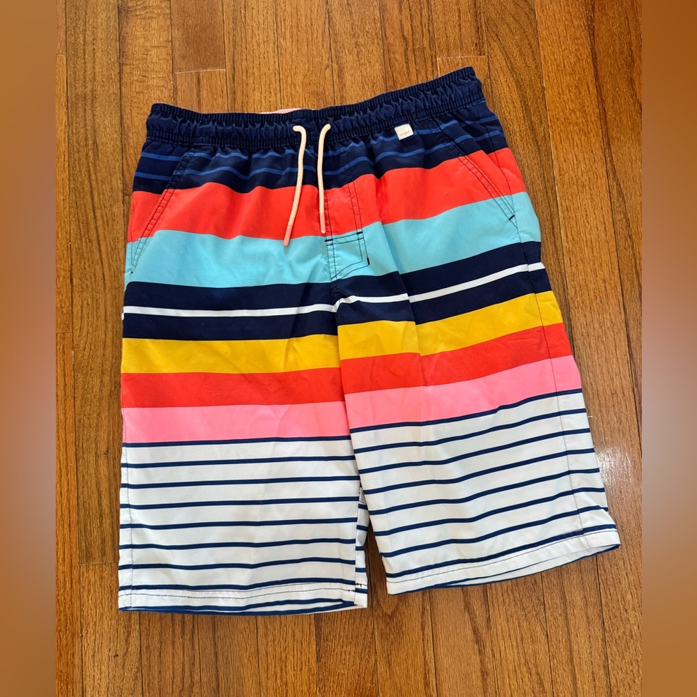 Cat & Jack Coral and Navy Striped Swim Trunks